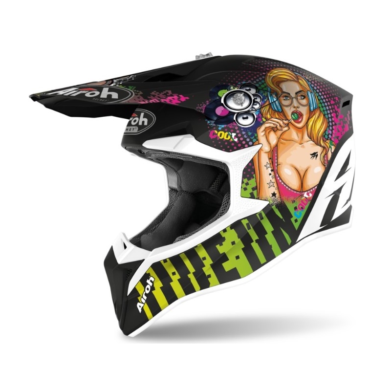 Motokrosová přilba Airoh Wraap Pin Up černo-zeleno-růžová