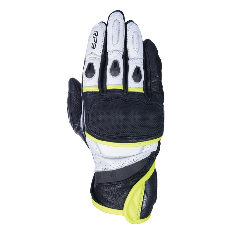 Rukavice na motorku Oxford RP-3 2.0 černo-bílo-fluo žluté