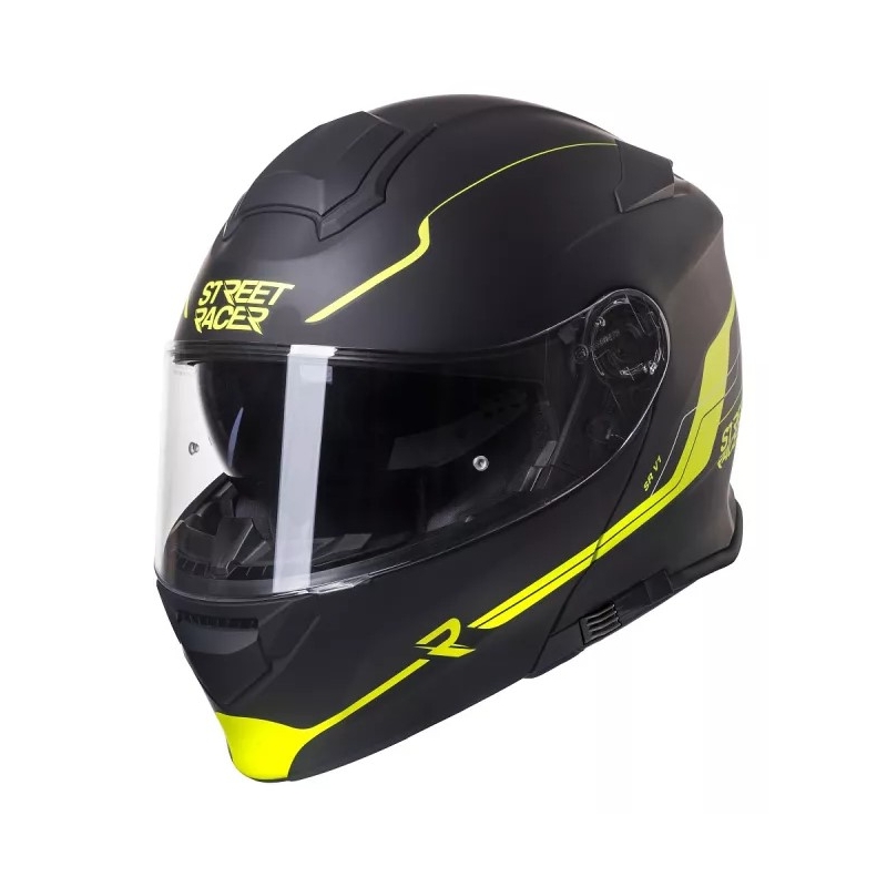 Vyklápěcí přilba na motorku Street Racer SR V1 černo-fluo žlutá výprodej