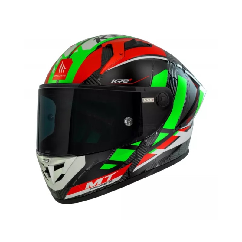 Integrální přilba na motorku MT KRE+ Carbon Longlap černo-zeleno-červená