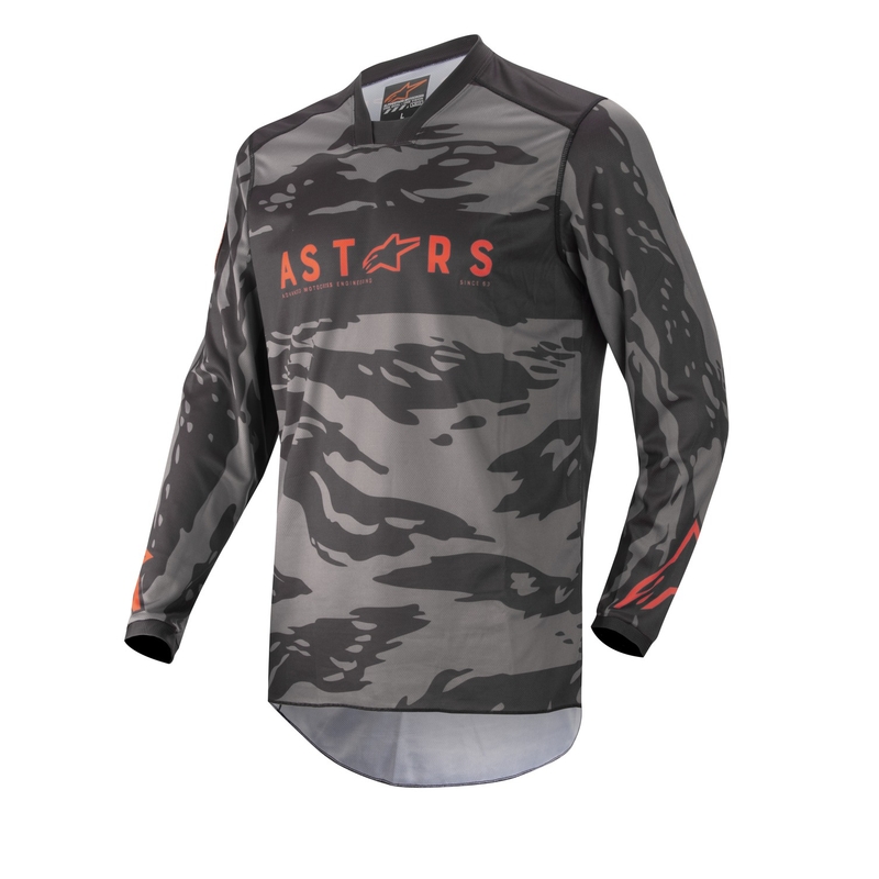 Dětský motokrosový dres Alpinestars Racer Tactical camo černo-šedo-fluo červený