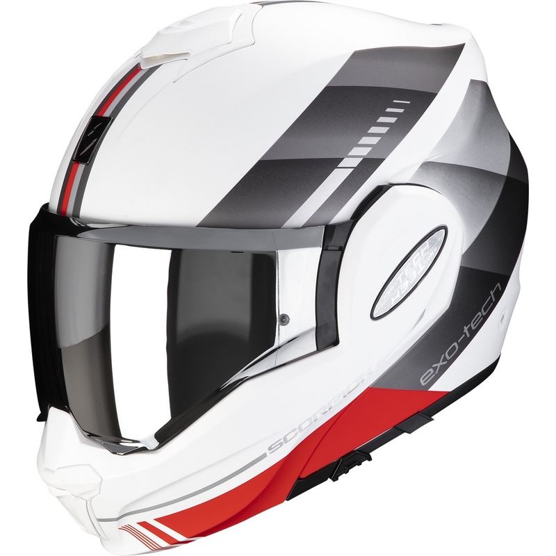 Překlápěcí přilba na motorku Scorpion EXO-TECH EVO Genre bílo-stříbrno-červená výprodej