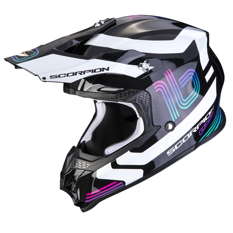 Motokrosová přilba Scorpion VX-16 EVO AIR TUB černo-bílo-růžová metalická