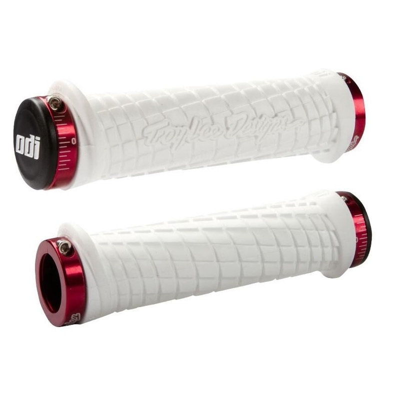 Gripy ODI TROY LEE DESIGNS SIGNATURE ATV LOCK-ON bílo-červené