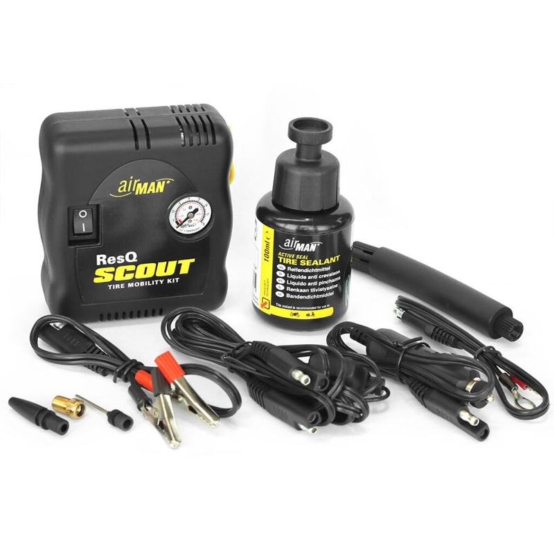 Opravná sada pneumatik AirMan ResQ Scout s kompresorem + náplň 100ml
