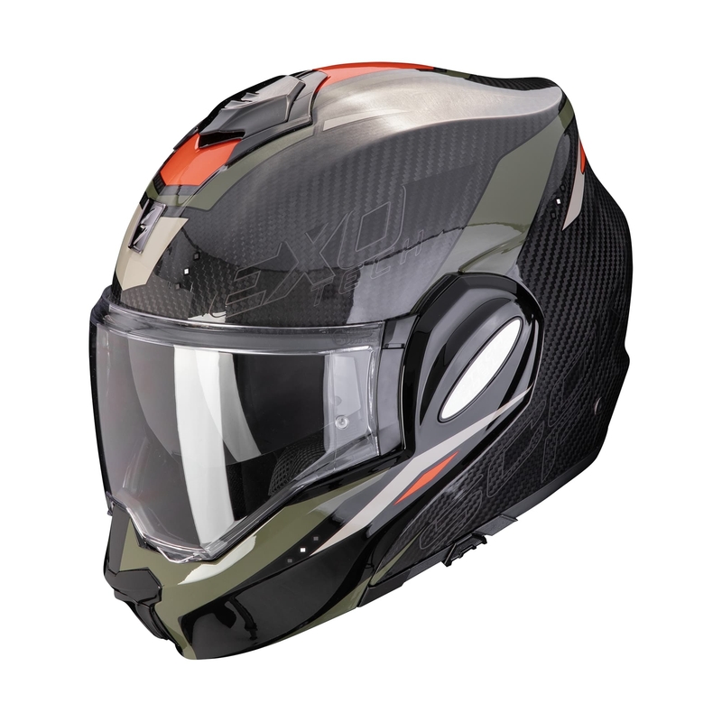 Překlápěcí přilba na motorku Scorpion EXO-TECH EVO CARBON ROVER černo-zelená výprodej