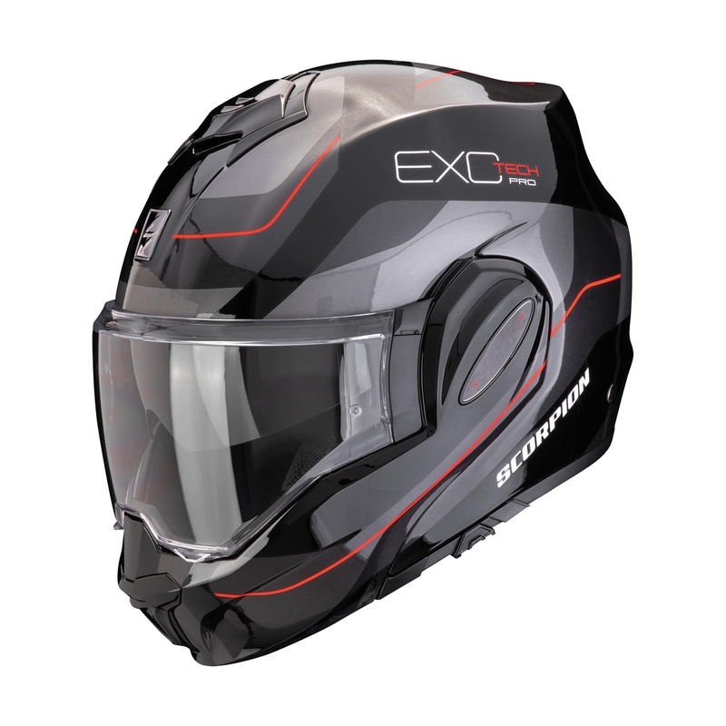 Překlápěcí helma na motorku Scorpion EXO-TECH EVO PRO COMMUTA černo-stříbrno-červená výprodej