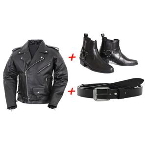 SET: Boty koně RSA KW + kožený pásek RSA Klasik + Křivák - kožená bunda RSA