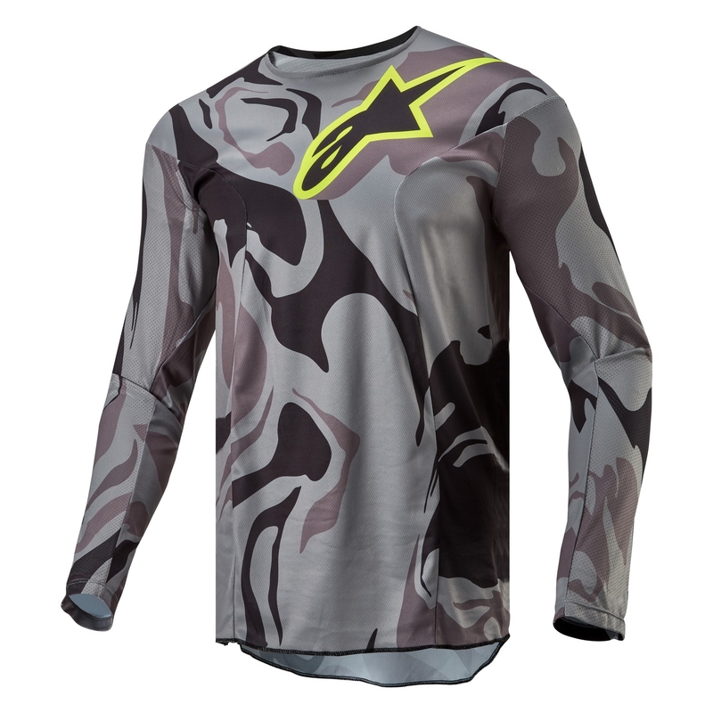 Motokrosový dres Alpinestars Racer Tactical 2024 šedá camo-fluo žluto-černý