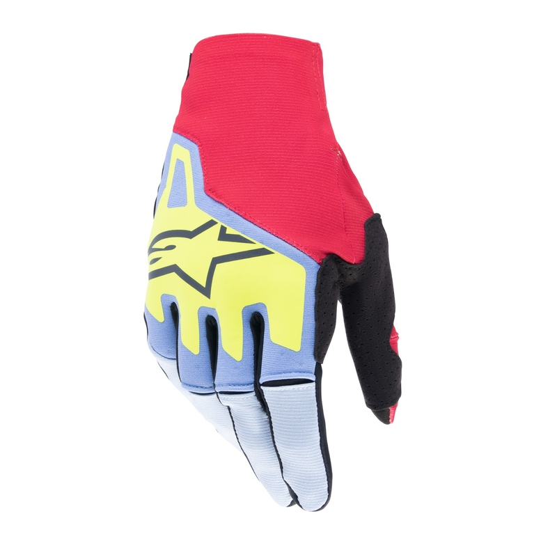 Motokrosové rukavice Alpinestars Techstar světle modro-červeno-žluto fluo-černé