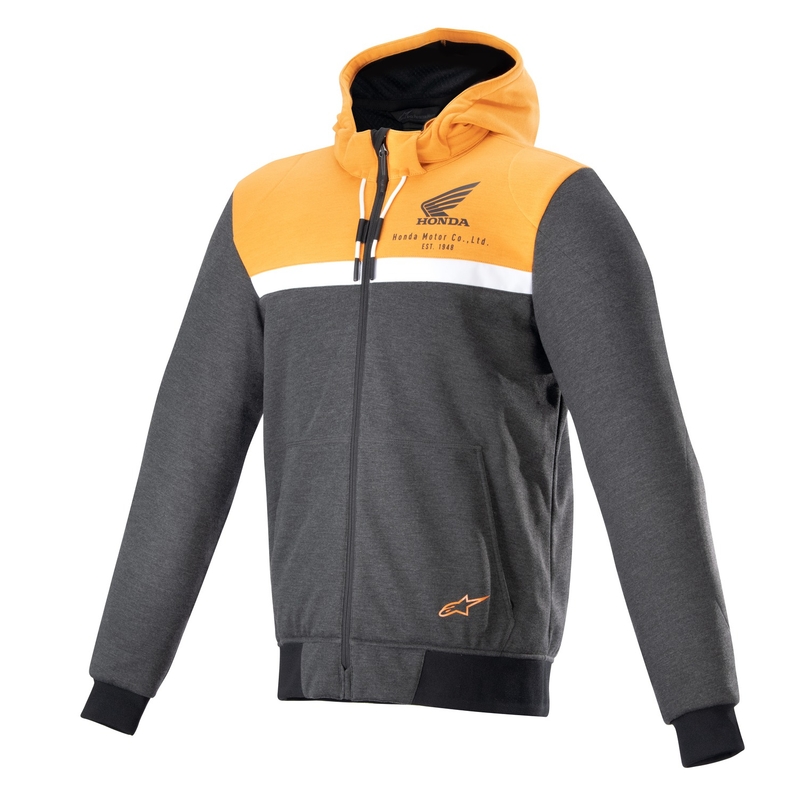 Mikina na motorku Alpinestars Chrome Street Hoodie Honda černo-šedo-oranžová