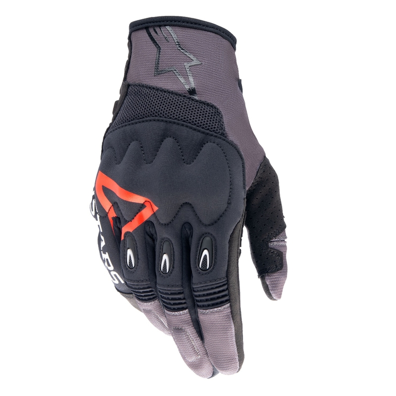 Motokrosové rukavice Alpinestars Techdura černo-hnědo-fluo červené