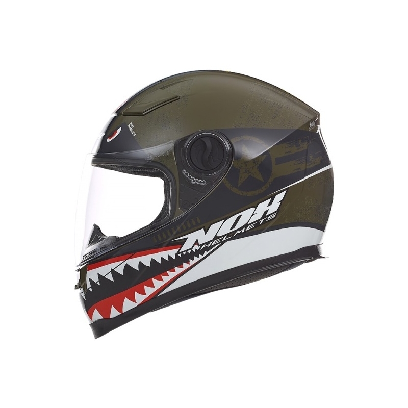 Dětská integrální přilba NOX N682K Warrior khaki zelená-černo-bílo-červená výprodej