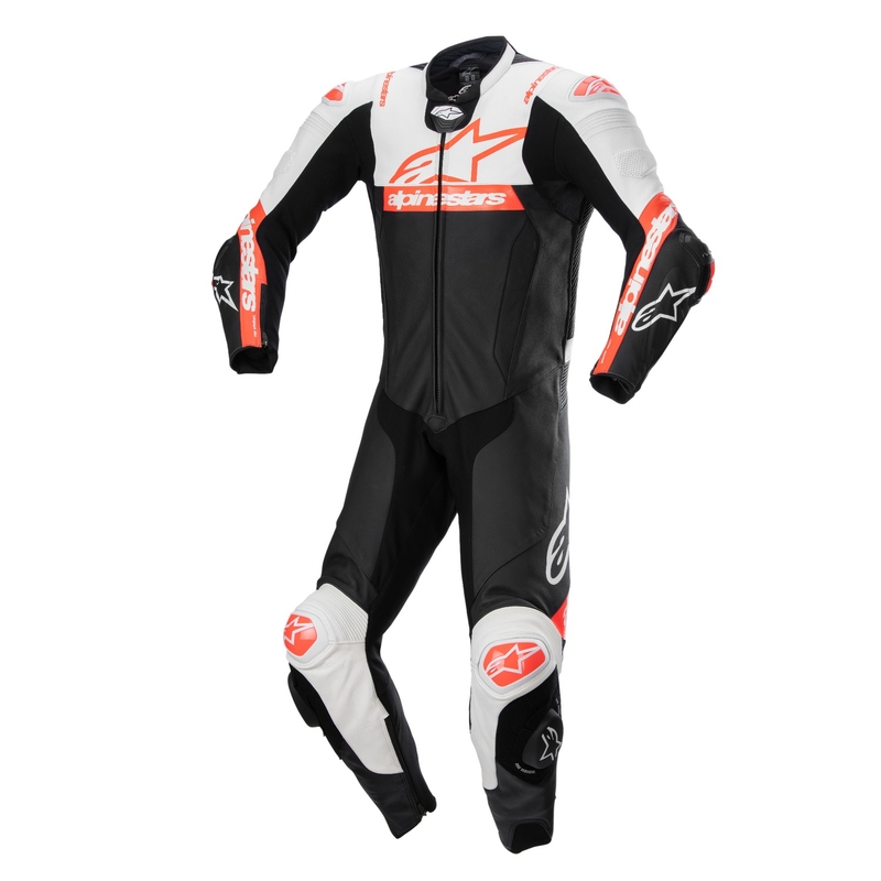 Kožená kombinéza na motorku Alpinestars Missile 2 Ward černo-bílo-fluo červená