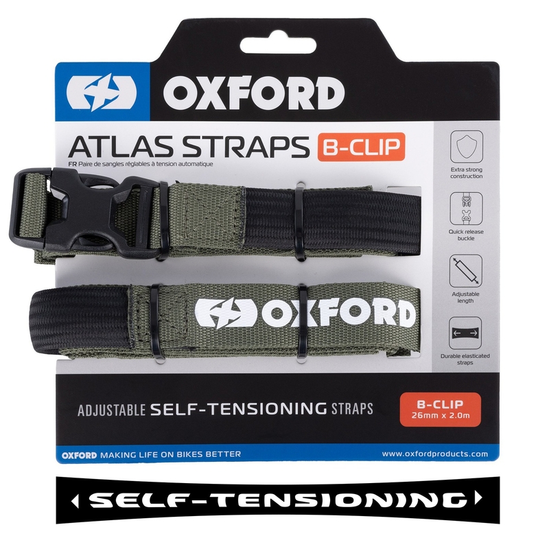Zavazadlové popruhy Oxford Atlas B-Clip 2 ks zelené 26 mm x 2 m