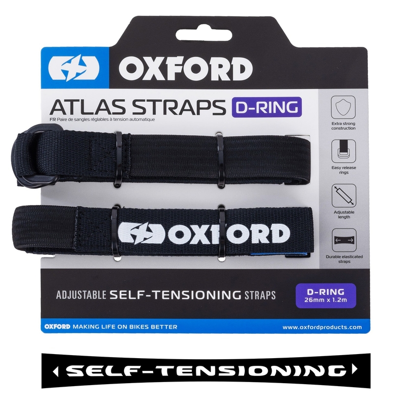 Zavazadlové popruhy Oxford Atlas D-Ring 2 ks černé 26 mm x 1,2 m