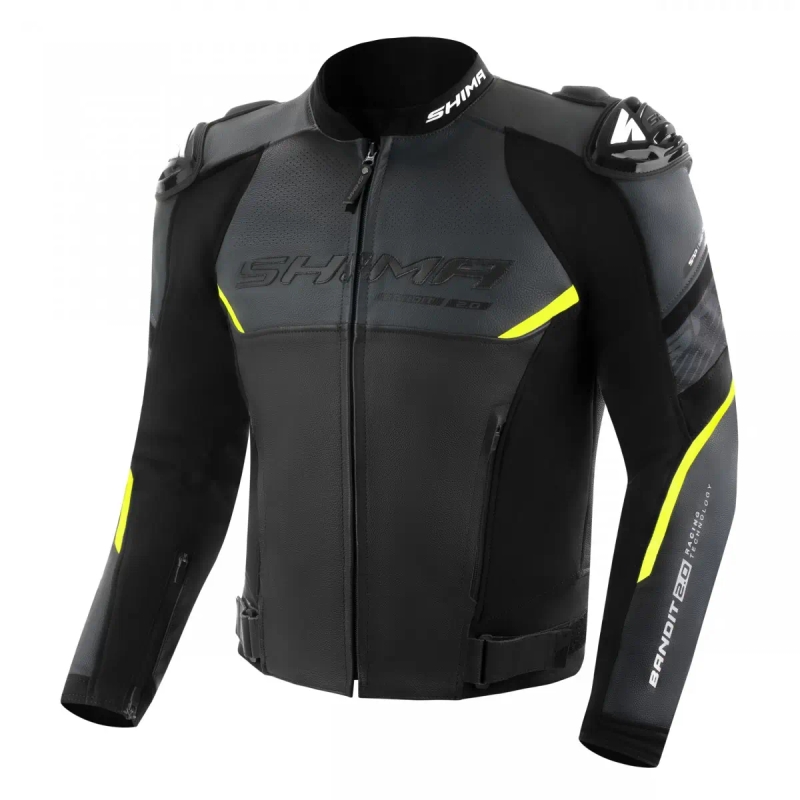 Kožená bunda na motorku Shima Bandit 2.0 černo-bílo-fluo žlutá
