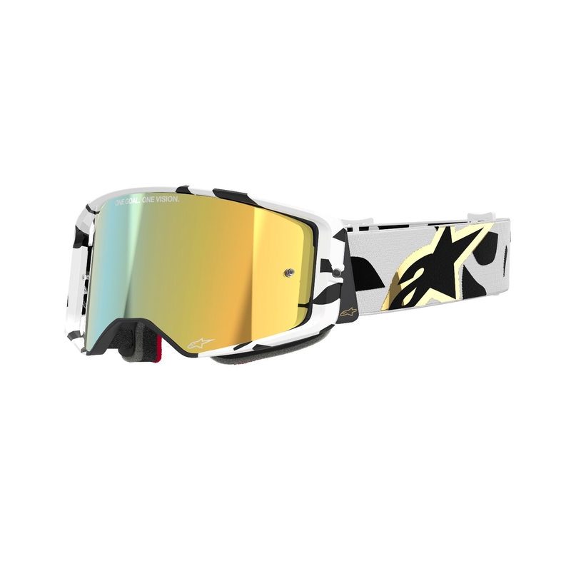 Motokrosové brýle Alpinestars Supertech Corp bílo-zlaté se zrcadlovým zlatým zorníkem