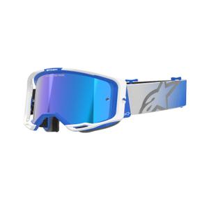 Motokrosové brýle Alpinestars Vision 8 Corp modro-bílé se zrcadlovým modrým zorníkem