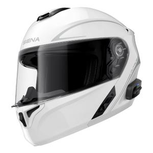 Výklopná helma na motorku s headsetem SENA Outrush R bílá lesklá