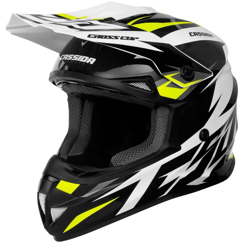 Motokrosová přilba Cassida Cross Cup Two černo-bílo-šedo-fluo žlutá