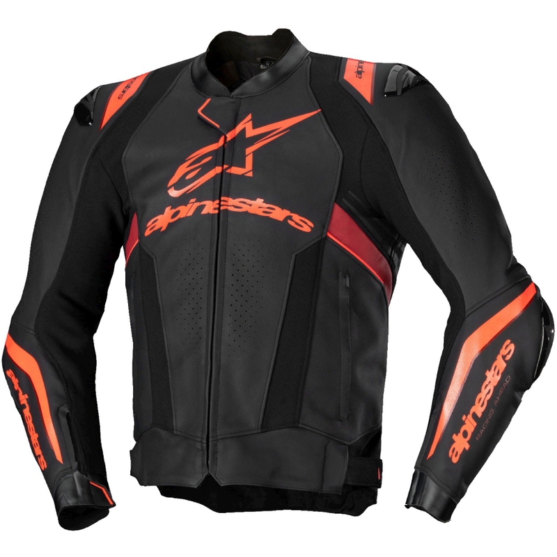 Kožená bunda na motorku Alpinestars Missile 3 Ignition černo-fluo červeno-tmavě červená