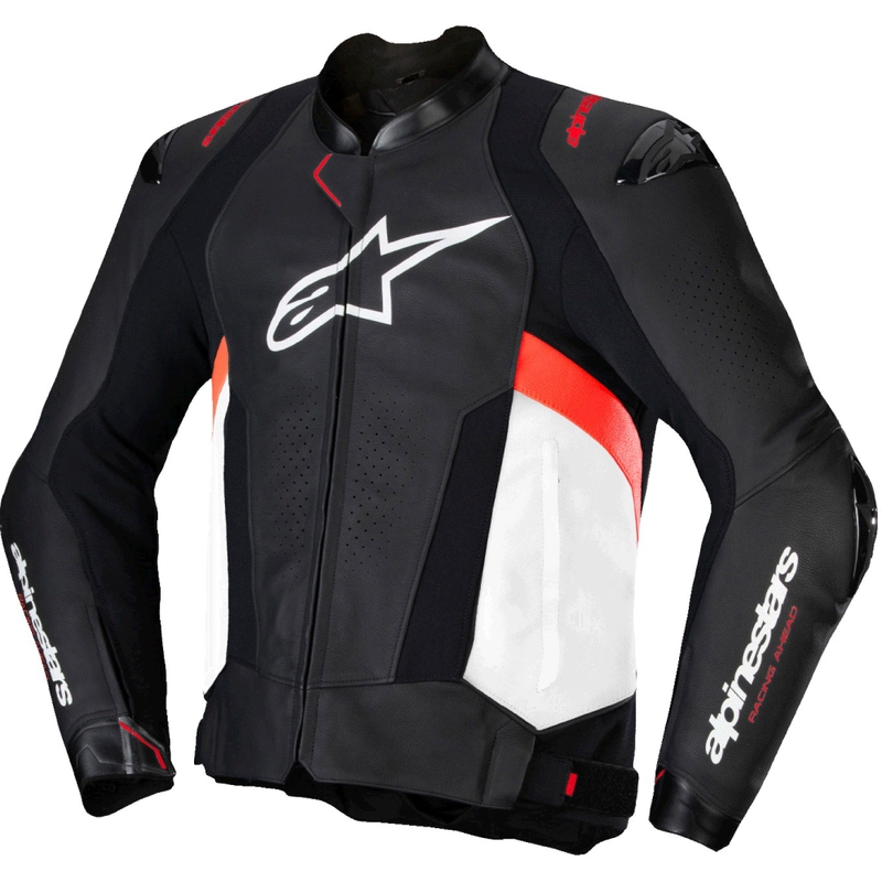 Kožená bunda na motorku Alpinestars Missile 3 černo-bílo-fluo červená