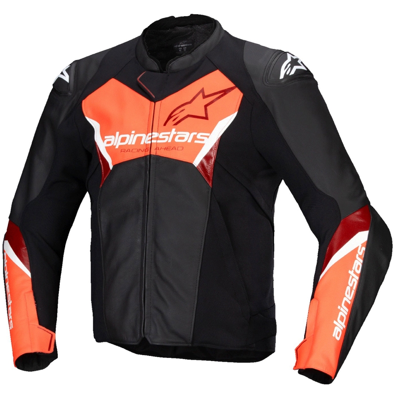 Kožená bunda na motorku Alpinestars Faster 3 černo-fluo červená