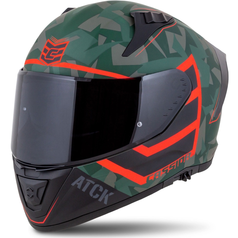 Integrální helma na motorku Cassida Aero ATCK camo zeleno-černo-šedo-oranžová