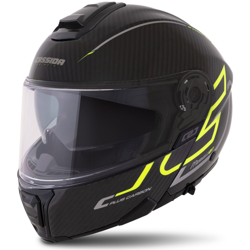Výklopná helma Cassida Modulo 2.1 Plus Carbon fluo žluto-stříbrno-černá