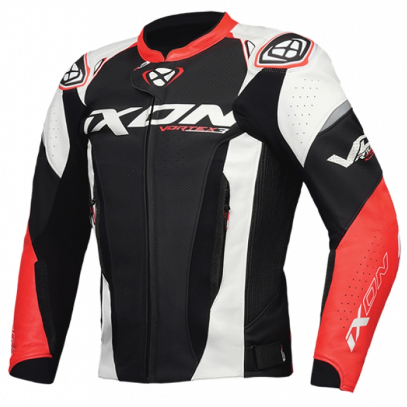 Kožená bunda na motorku IXON Vortex 3 černo-bílo-červená