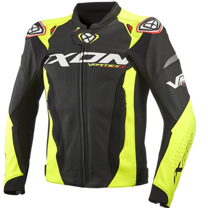 Kožená bunda na motorku IXON Vortex 3 černo-fluo žlutá