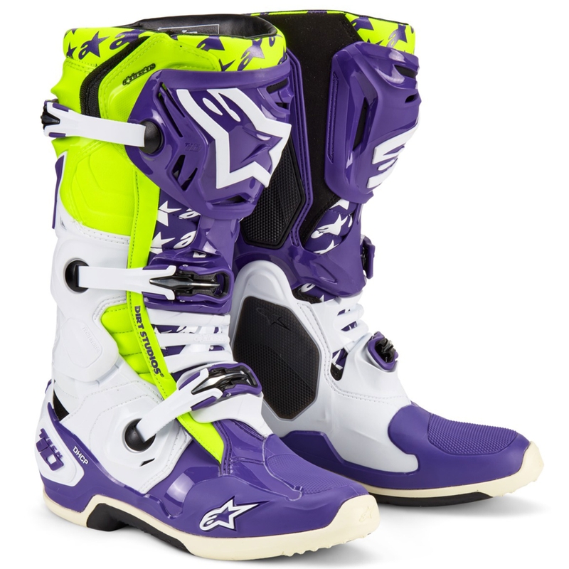 Boty na motorku Alpinestars TECH 10 limitovaná edice Dirt Studios fialovo-bílo-fluo žluté