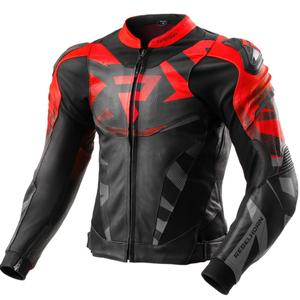 Kožená bunda na motorku Rebelhorn Inferno černo-fluo červená