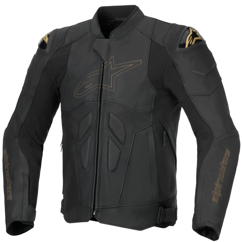 Kožená bunda na motorku Alpinestars Dusk černo-zlatá