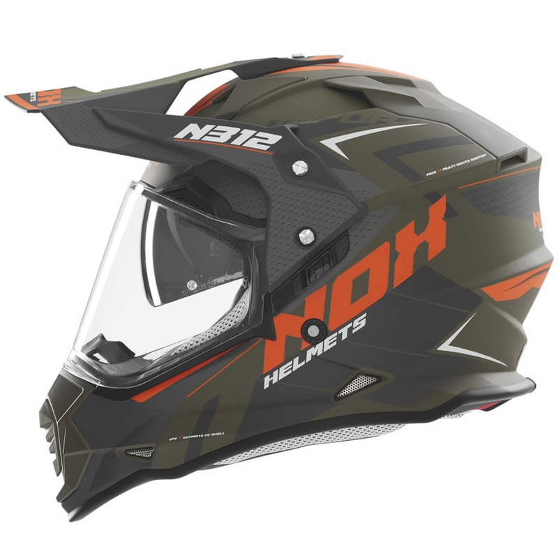 Enduro helma na motorku NOX N312 Vapor matná khaki-oranžová