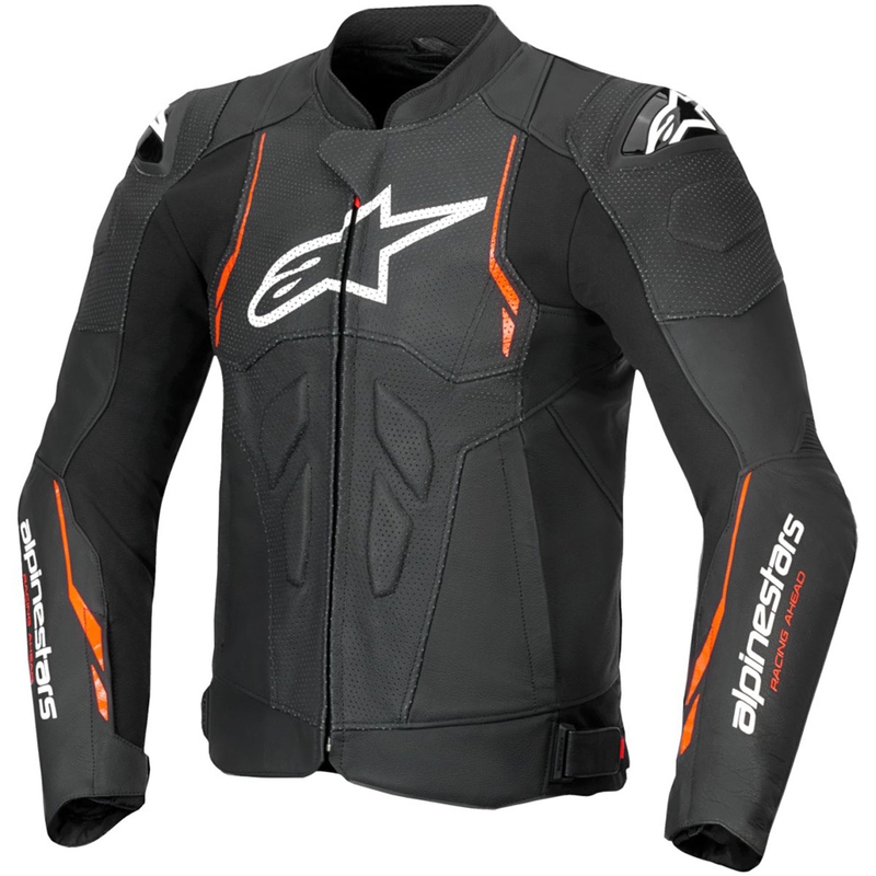 Kožená bunda na motorku Alpinestars Dusk Airflow černo-fluo červená