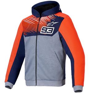Mikina na motorku Alpinestars Chrome V2 Sport Hoodie MM93 kolekce světle šedo-modro-fluo červená