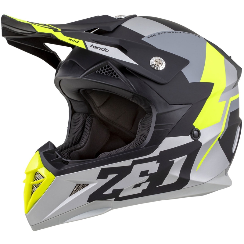 Dětská motokrosová helma ZED X1.9D TENDO matná černo-tmavě šedo-světle šedo-fluo žlutá