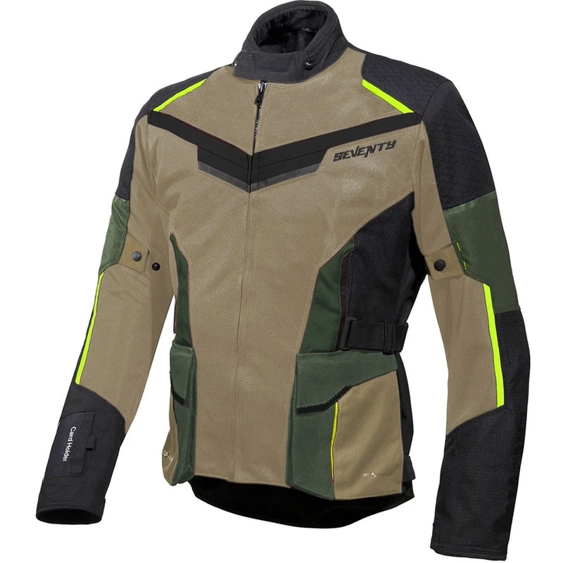 Bunda na motorku Seventy Degrees SD-JT70 Atacama pískovo-zeleno-fluo žlutá