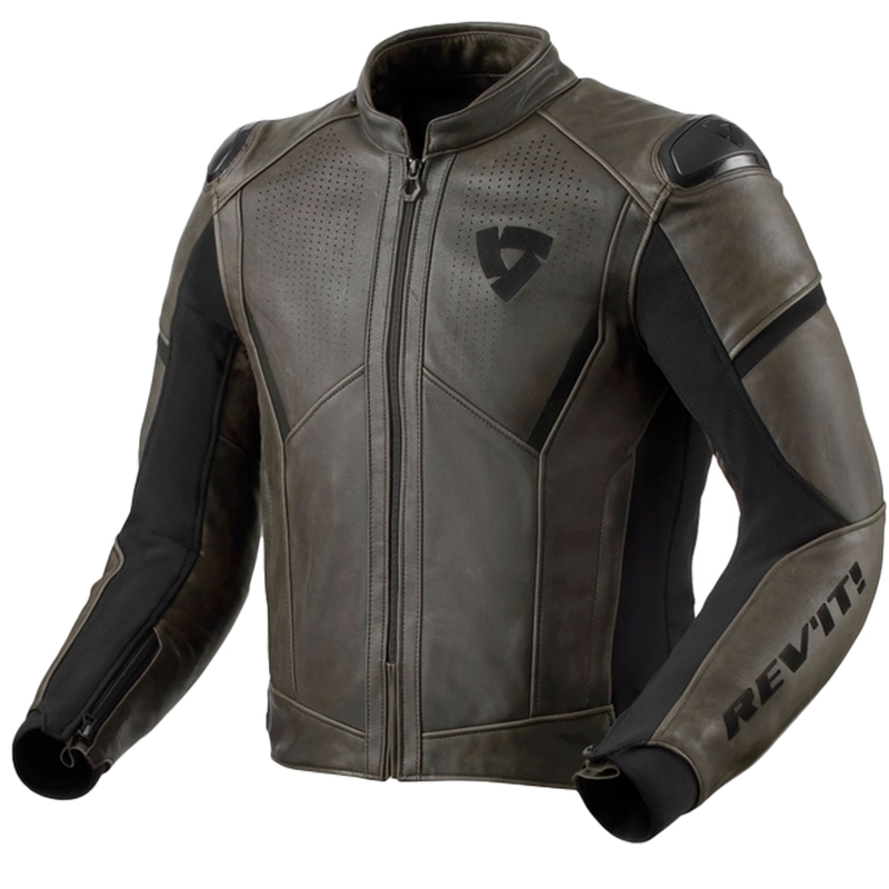 Kožená bunda na motorku Revit Parallax tmavě olivová