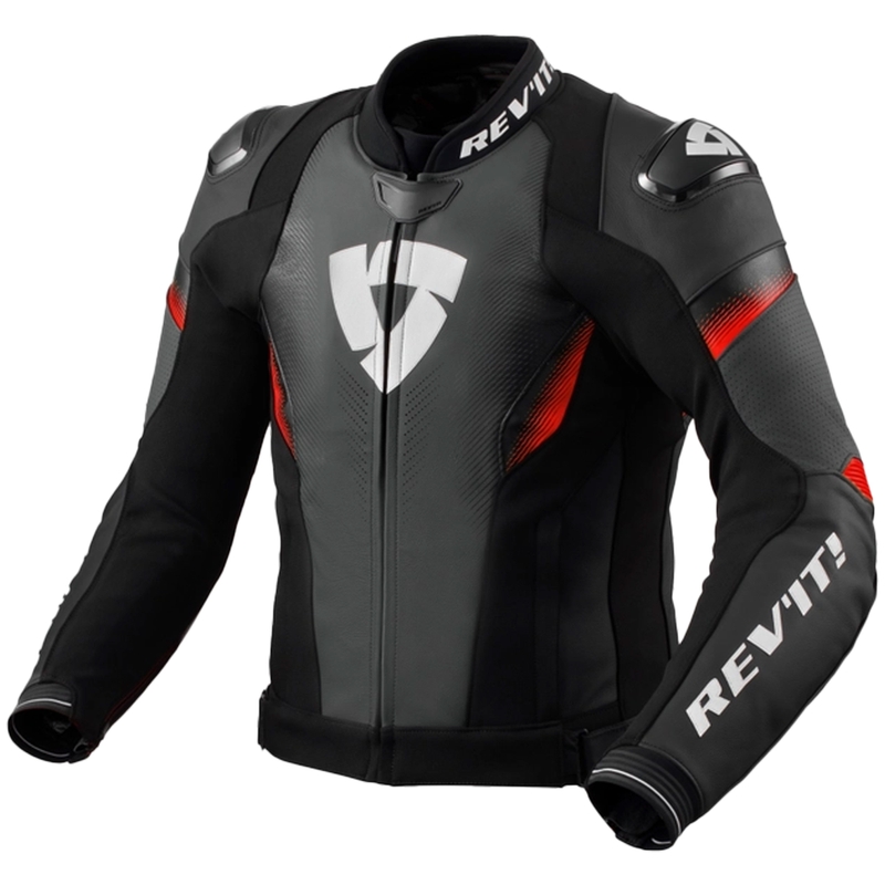 Kožená bunda na motorku Revit Control černo-fluo červená
