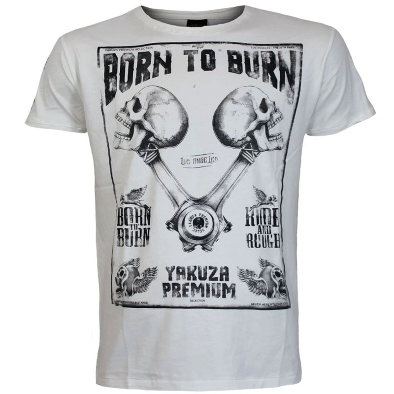 Tričko Yakuza Premium Rude a Rough Born to Burn - Los Angeles biele