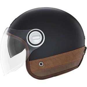 Otevřená helma na motorku NOX PREMIUM Heritage matná černá s hnědou kůží