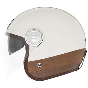 Otevřená helma na motorku NOX PREMIUM Heritage krémově bílá s hnědou kůží