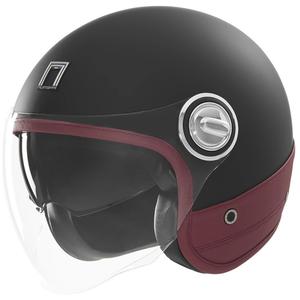 Otevřená helma na motorku NOX PREMIUM Heritage matná černá s červenou kůží