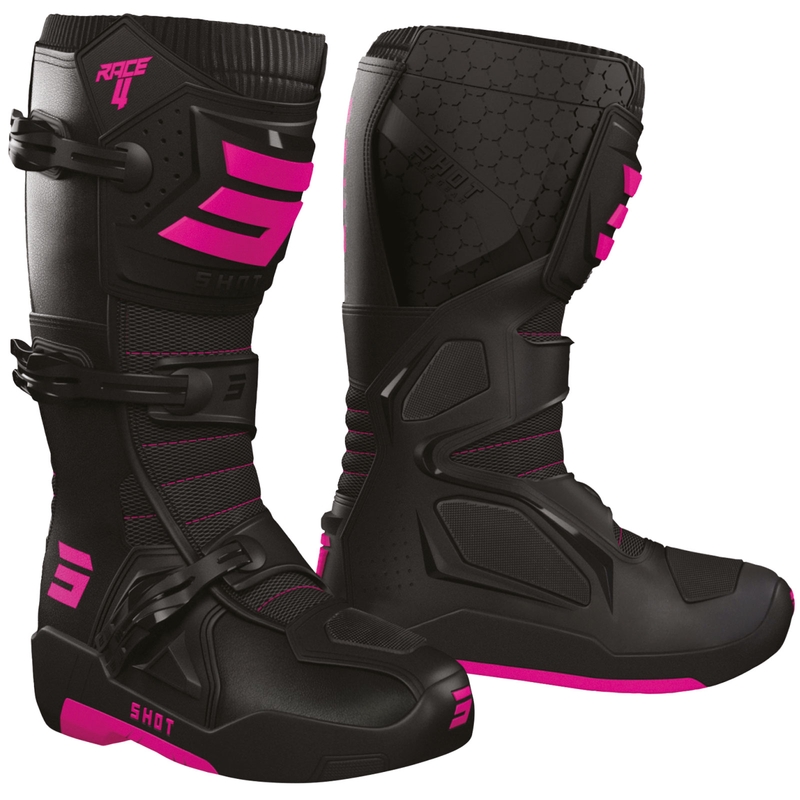 Motokrosové boty Shot Race 4 černo-fluo růžové