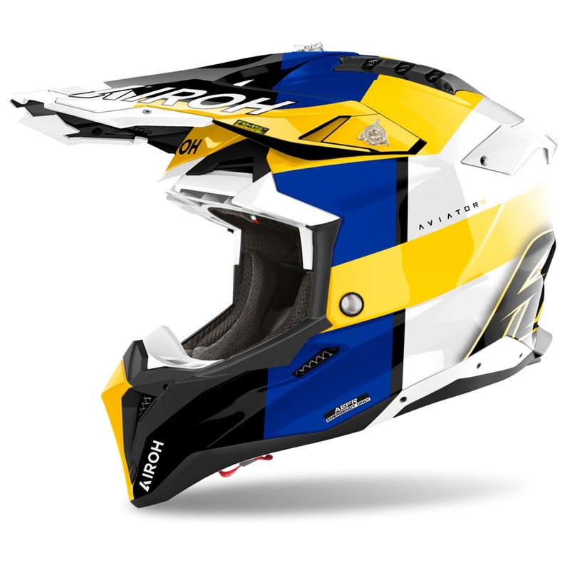 Motokrosová helma Airoh Aviator 3 Monarch modro-žlutá lesklá