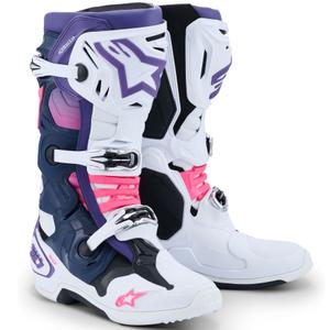 Boty na motorku Alpinestars Tech 10 bílo-fialovo-modro-fluo růžové
