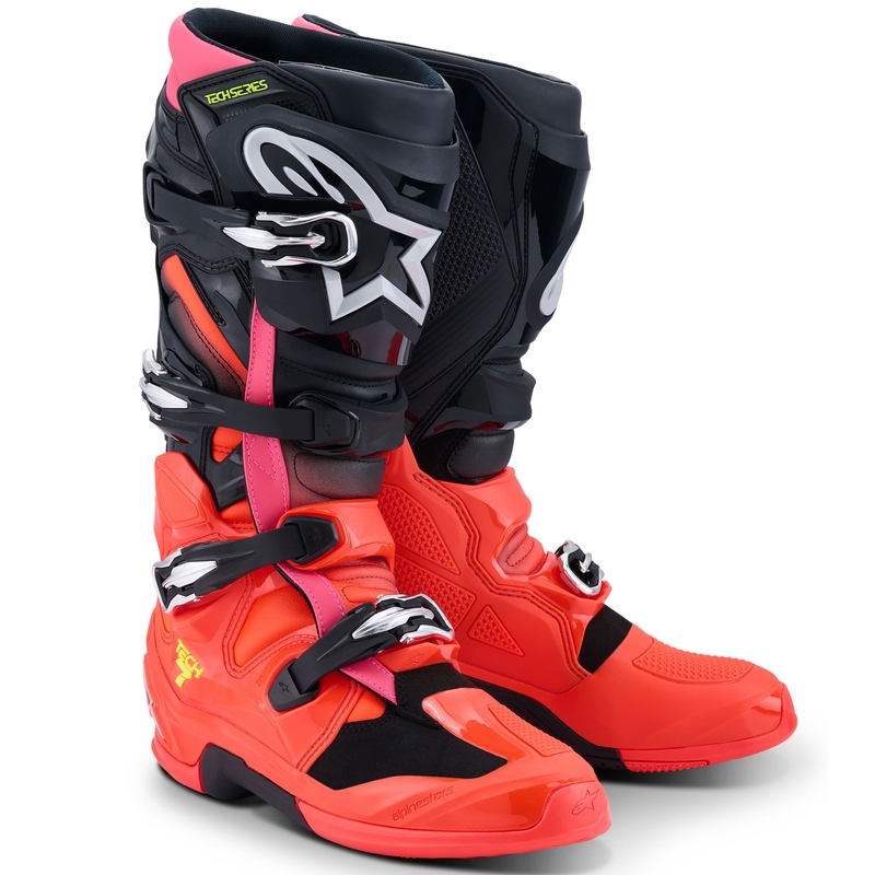 Boty na motorku Alpinestars Tech 7 černo-fluo červeno-fluo růžové